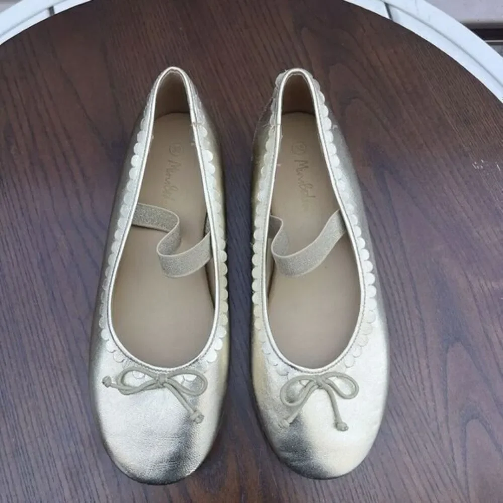 MiniBoden Ballet Flat Shoes Girls 5.5 / 38 Gold Leather Comfort Slip‎ On C1490